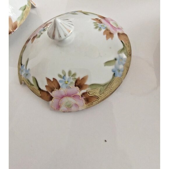 Vintage Hand Paint Gold Gilded Nippon Japan Lidded Bowl Rising Sun Mark 1920's - Picture 9 of 12